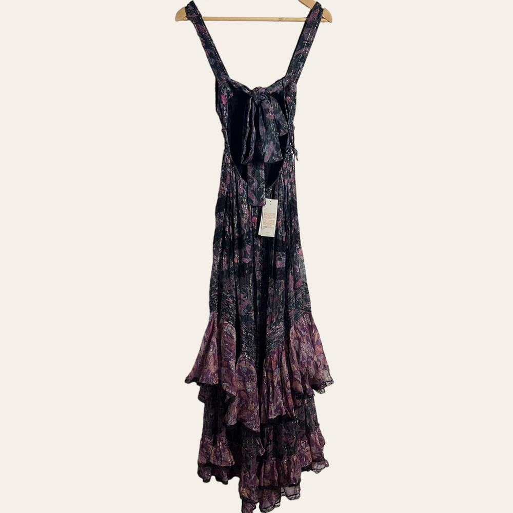 Rococo Sand Nott Sweetheart Tiered Metallic Purple Paisley Maxi Dress Size S - Picture 11 of 14